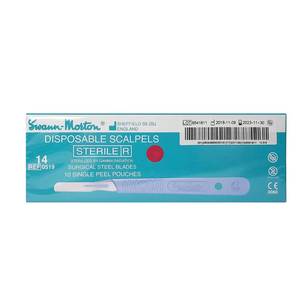 Swann-Morton® #14 Sterile Disposable Scalpels with Blade [Individually Packed, Box of 10]