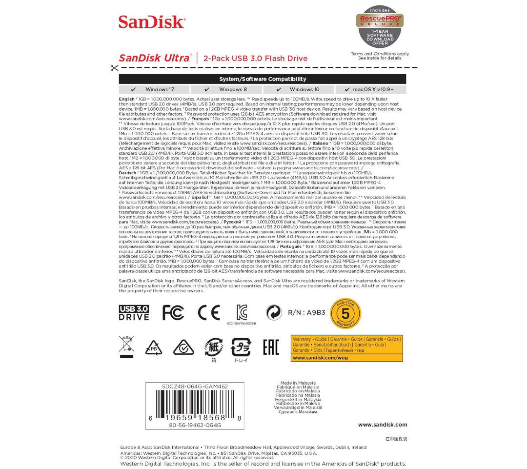 SanDisk 64GB 2-Pack Ultra USB