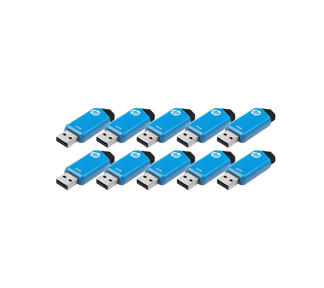 HP 16GB v150w USB 2.0 Flash Drive 10-Pack, Blue